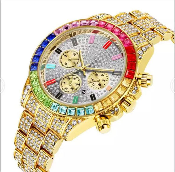 Chronograph Colorful  Steel Iced Out Watch