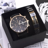 Calendar Leather Band Watch + Free Bracelet